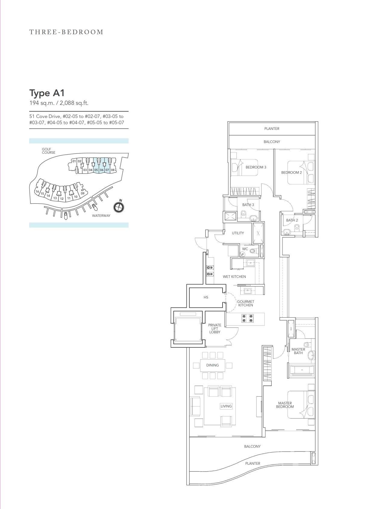 Turquoise 1 Bedroom Floor Plan 3